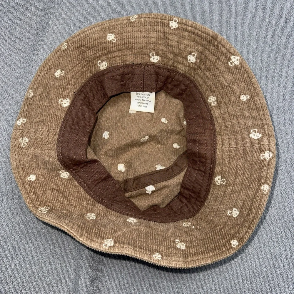 Corduroy Bucket Hat With Embroidered Mushrooms